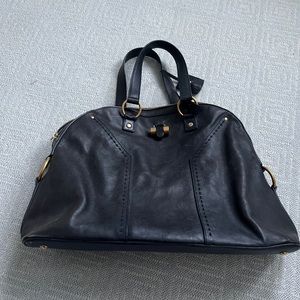 genuine Yves Saint Laurent grey/black leather medium muse satchel bag